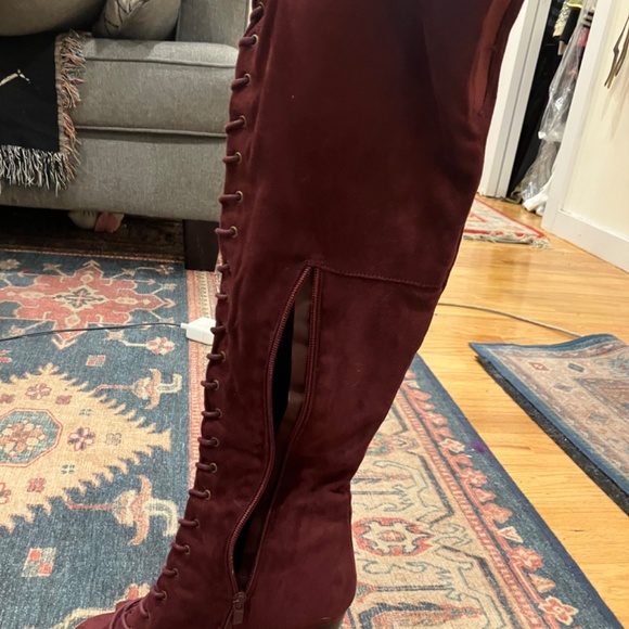Mark & Maddux Burgundy Over-The-Knee Peep Toe Boots - Picture 6 of 6